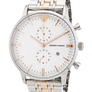 Montre Emporio Armani Chronographe Homme AR0399 Bicolore Cadran Blanc