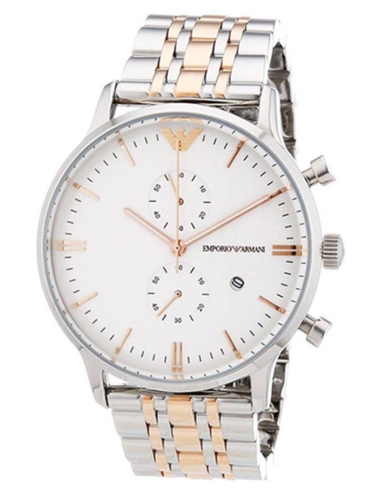 Montre Emporio Armani Chronographe Homme AR0399 Bicolore Cadran Blanc