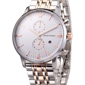 Montre Emporio Armani Chronographe Homme AR0399 Bicolore Cadran Blanc - photo 2