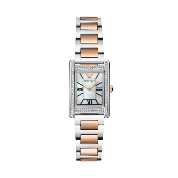 Montre Emporio Armani Femme AR11626 Rectangulaire Bicolore Or Rose - vue 1 Montre Emporio Armani Femme AR11626 Rectangulaire Bicolore Or Rose - vue 1