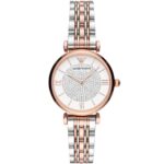 Montre Emporio Armani Gianni T-Bar Femme AR80035 Bicolore Or Rose Cadran Pavé - vue 1