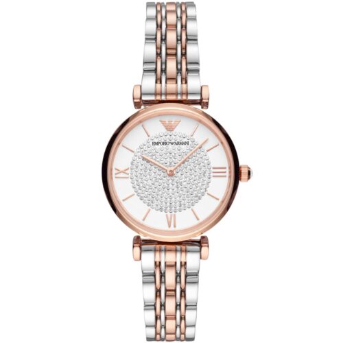 Montre Emporio Armani Gianni T-Bar Femme AR80035 Bicolore Or Rose Cadran Pavé - vue 1 Montre Emporio Armani Gianni T-Bar Femme AR80035 Bicolore Or Rose Cadran Pavé - vue 1