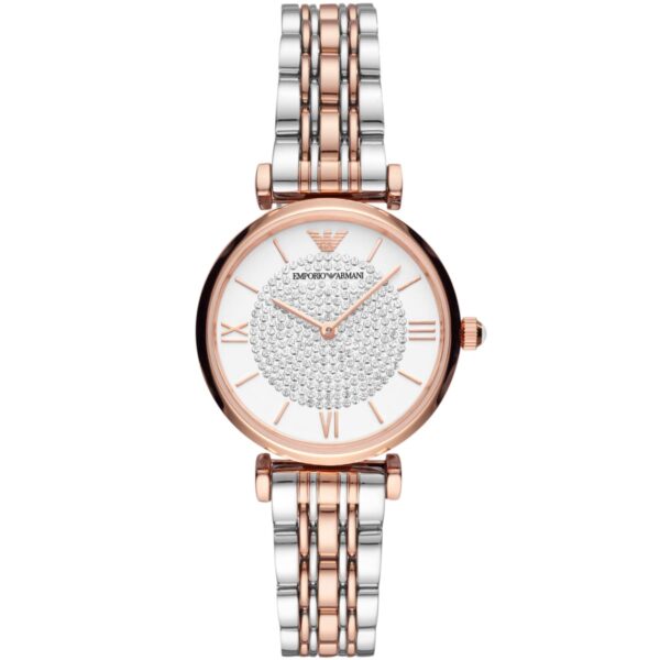 Montre Emporio Armani Gianni T-Bar Femme AR80035 Bicolore Or Rose Cadran Pavé - vue 1 Montre Emporio Armani Gianni T-Bar Femme AR80035 Bicolore Or Rose Cadran Pavé - vue 1