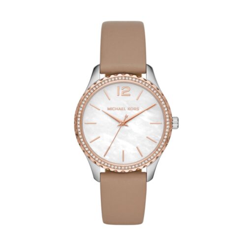 Montre Michael Kors Layton Femme MK2910 Cuir Taupe Cadran Nacré - vue 1 Montre Michael Kors Layton Femme MK2910 Cuir Taupe Cadran Nacré - vue 1