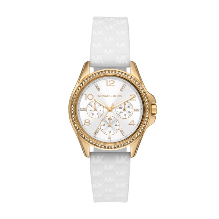 Montre Michael Kors Mini Pilot Femme MK7372 Dorée Silicone Blanc